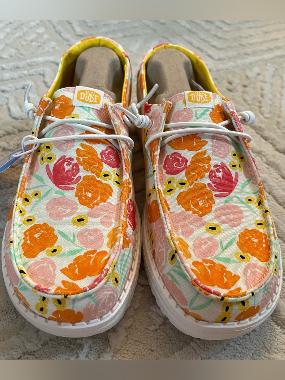 Hey Dude Wendy Watercolor Floral Sneakers (Yellow, Pink & Orange) Women’s Size 9 - Picture 2 of 7